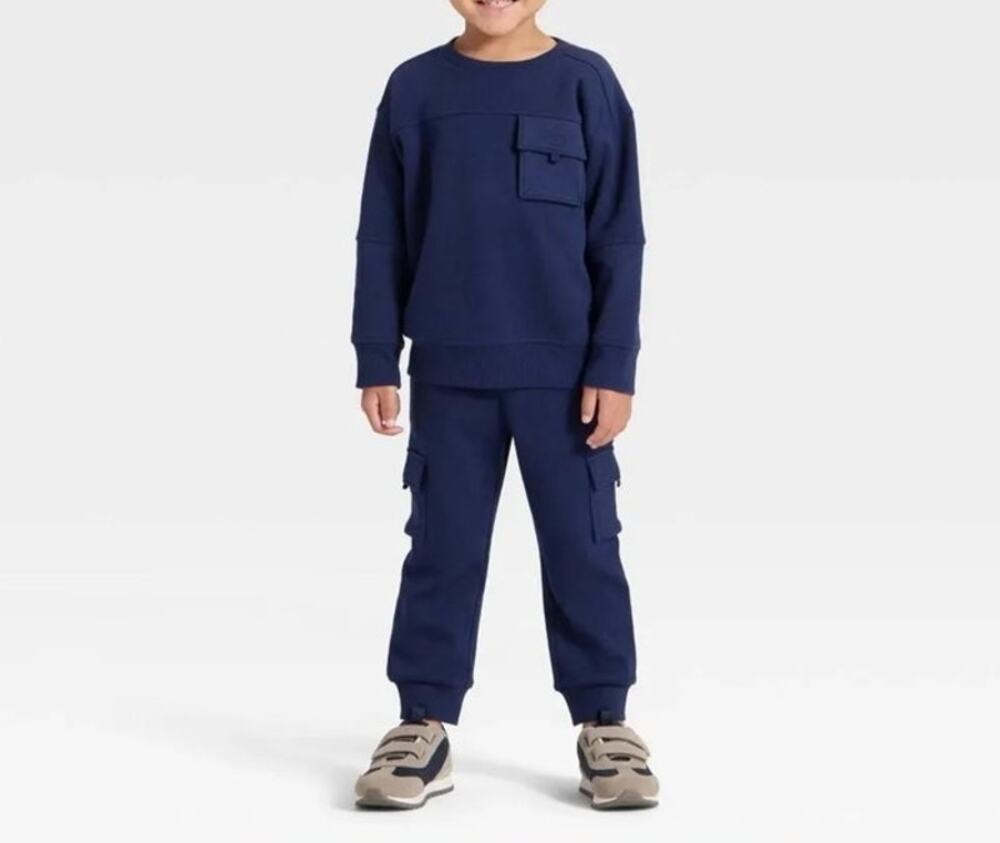 Cat & Jack Sweatsuit Boys 4T 2-piece Navy Blue Cargo Joggers Pull On NWT